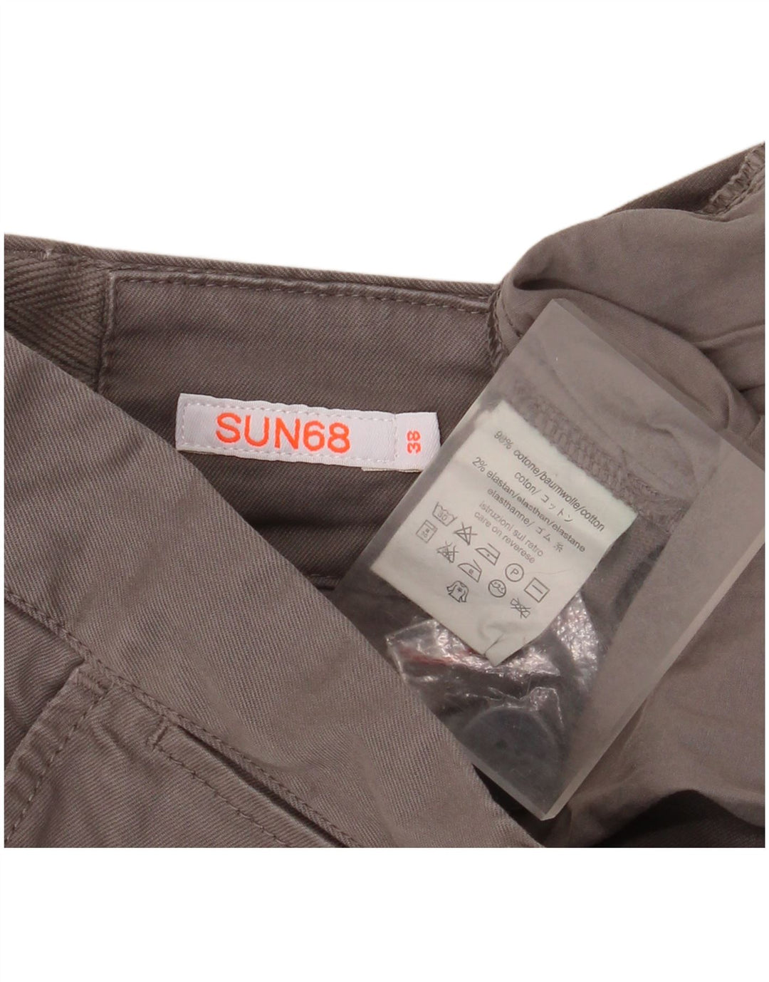 Sun68 Mens Slim Chino Trousers W38 L34 Grey Cotton