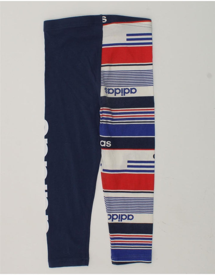 ADIDAS Girls Graphic Leggings 3-4 Years Navy Blue Striped | Vintage Adidas | Thrift | Second-Hand Adidas | Used Clothing | Messina Hembry 