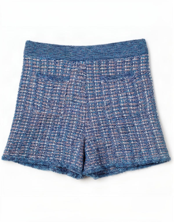 Zara Womens High Waist Knit Shorts UK 12 Medium W28 Blue Flecked