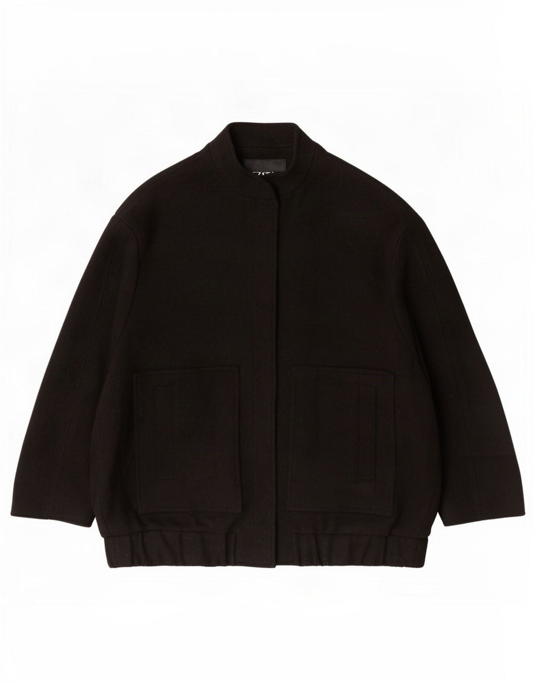 Zara Womens Oversized Bomber Jacket UK 10 Small Black Wool
