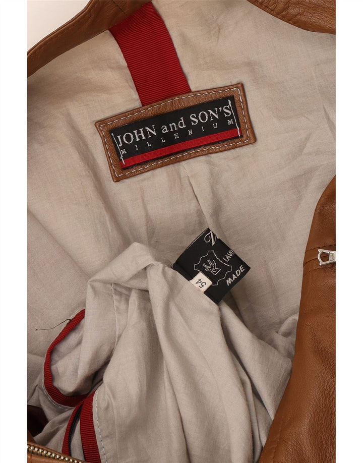 John and Son's Mens Leather Jacket IT 54 2XL Brown Leather