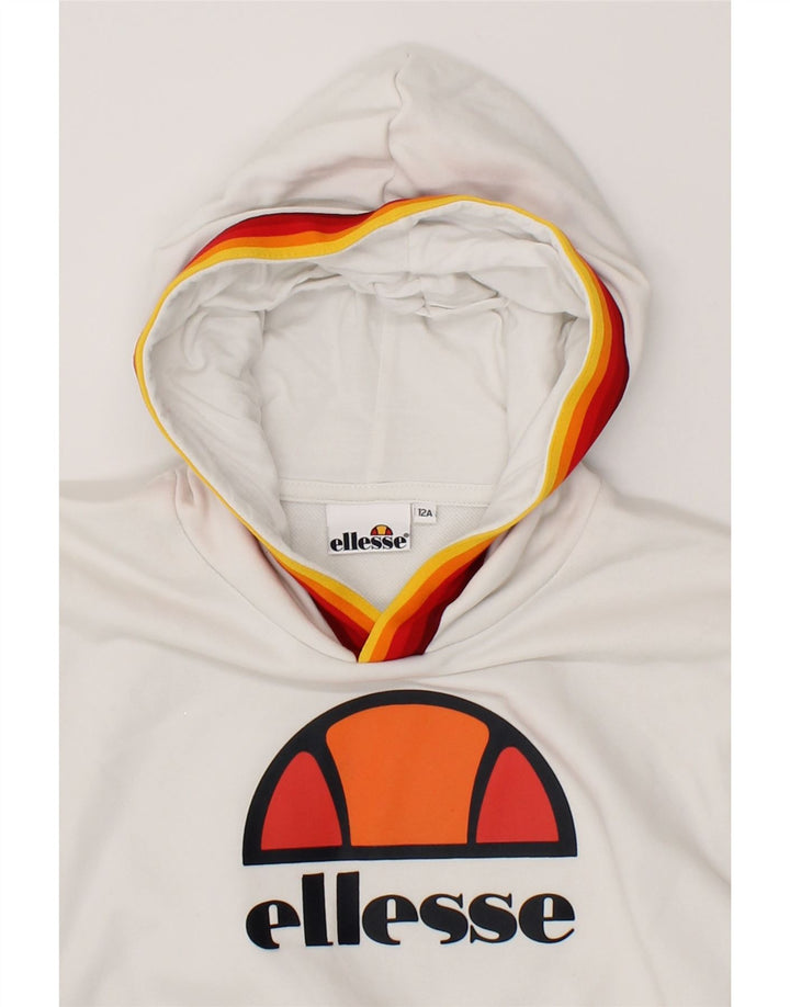 ELLESSE Girls Graphic Hoodie Jumper 11-12 Years White Cotton Vintage Ellesse and Second-Hand Ellesse from Messina Hembry 
