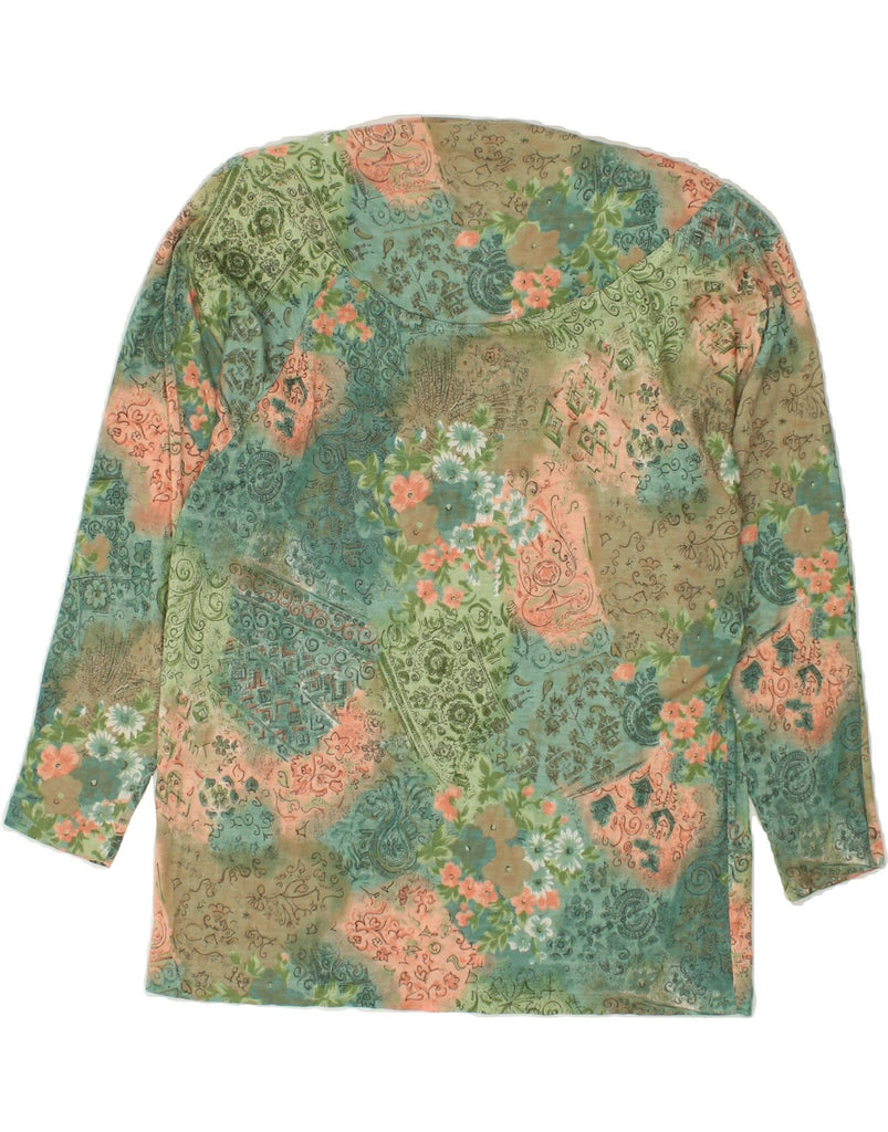 VINTAGE Womens Top Long Sleeve UK 16 Large Green Floral Acrylic | Vintage Vintage | Thrift | Second-Hand Vintage | Used Clothing | Messina Hembry 