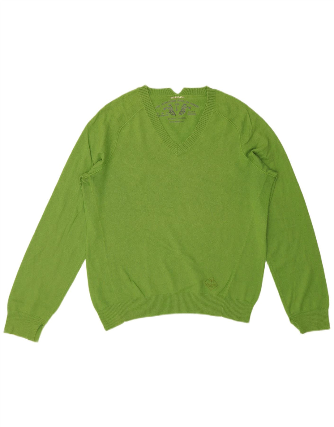 Diesel Mens V-Neck Jumper Sweater Large Green Cotton