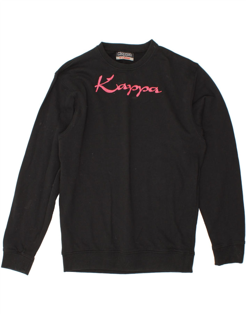 KAPPA Mens Graphic Sweatshirt Jumper XL Black Cotton Vintage Kappa and Second-Hand Kappa from Messina Hembry 