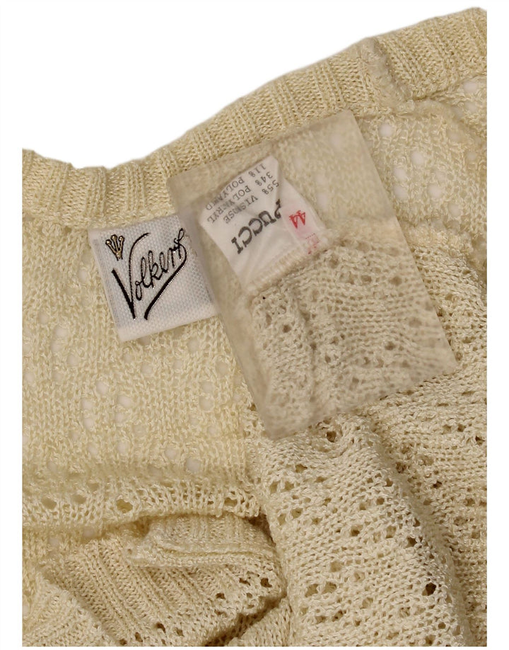 Vintage Womens 3/4 Sleeve Cardigan Sweater IT 44 Medium Beige Viscose