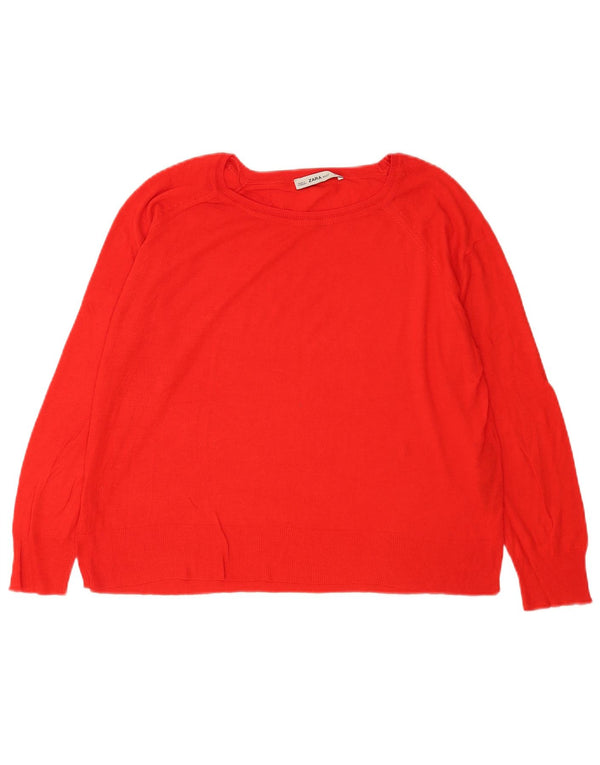 Zara Womens Boat Neck Jumper Sweater UK 16 Large Orange Viscose