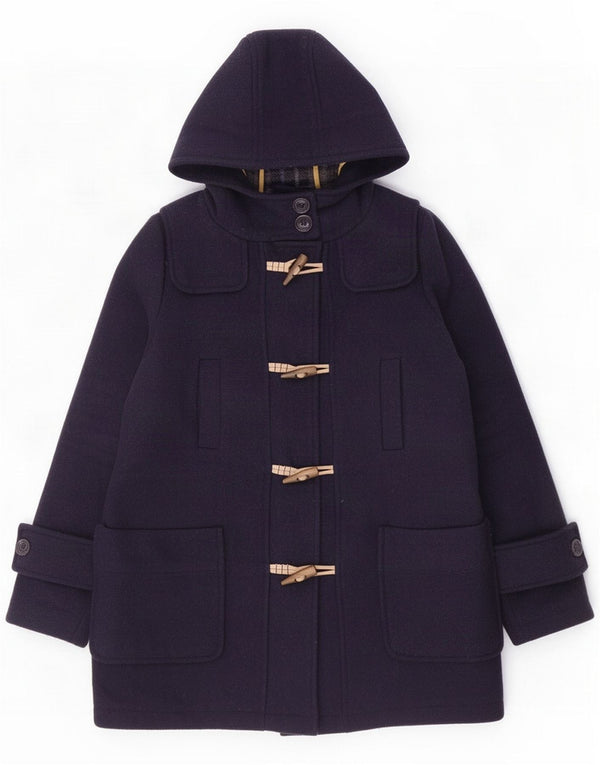 Superdry Womens Hooded Duffle Jacket UK 16 Large Navy Blue Wool