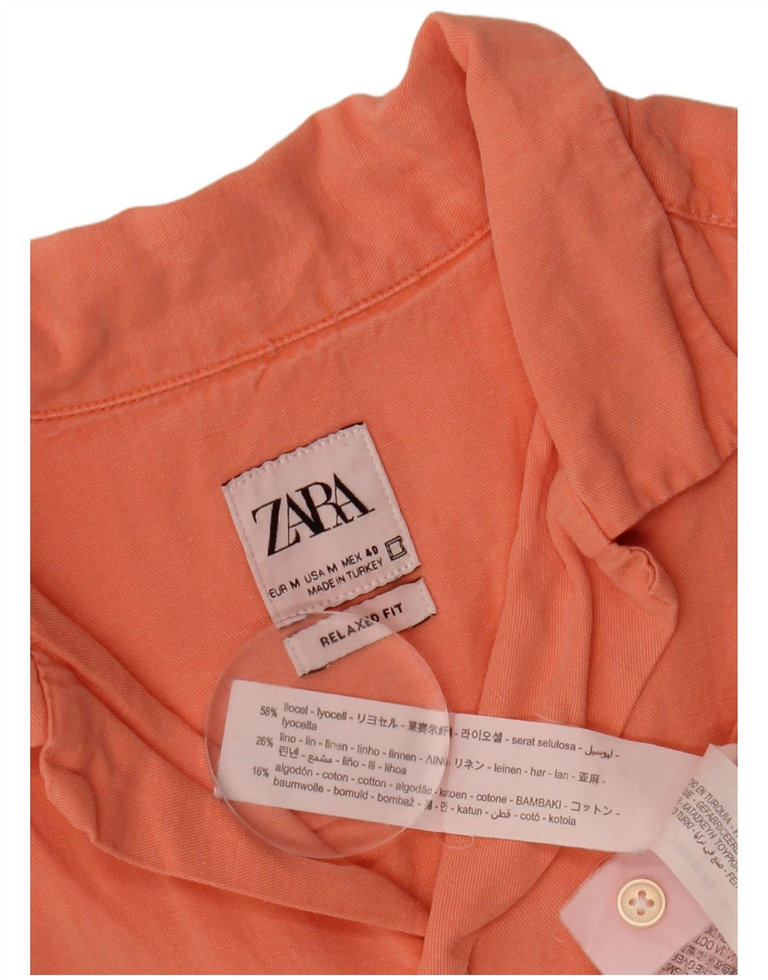 ZARA Mens Short Sleeve Relaxed Fit Shirt Medium Orange Lyocell