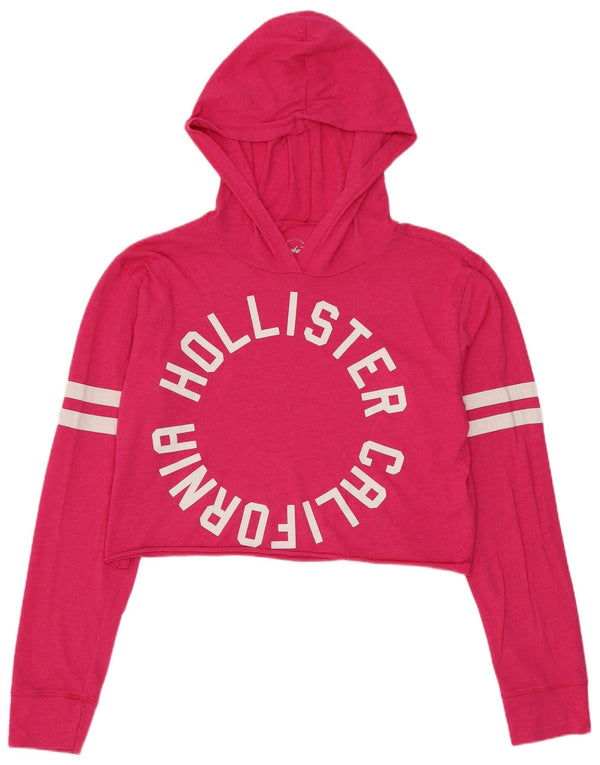 Hollister Womens Oversized Crop Graphic Hoodie Jumper UK 10 Small Pink
