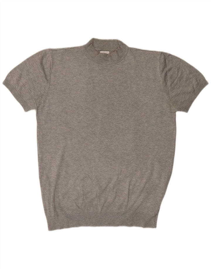 ZARA Womens Short Sleeve Turtle Neck Jumper Sweater UK 16 Large Grey