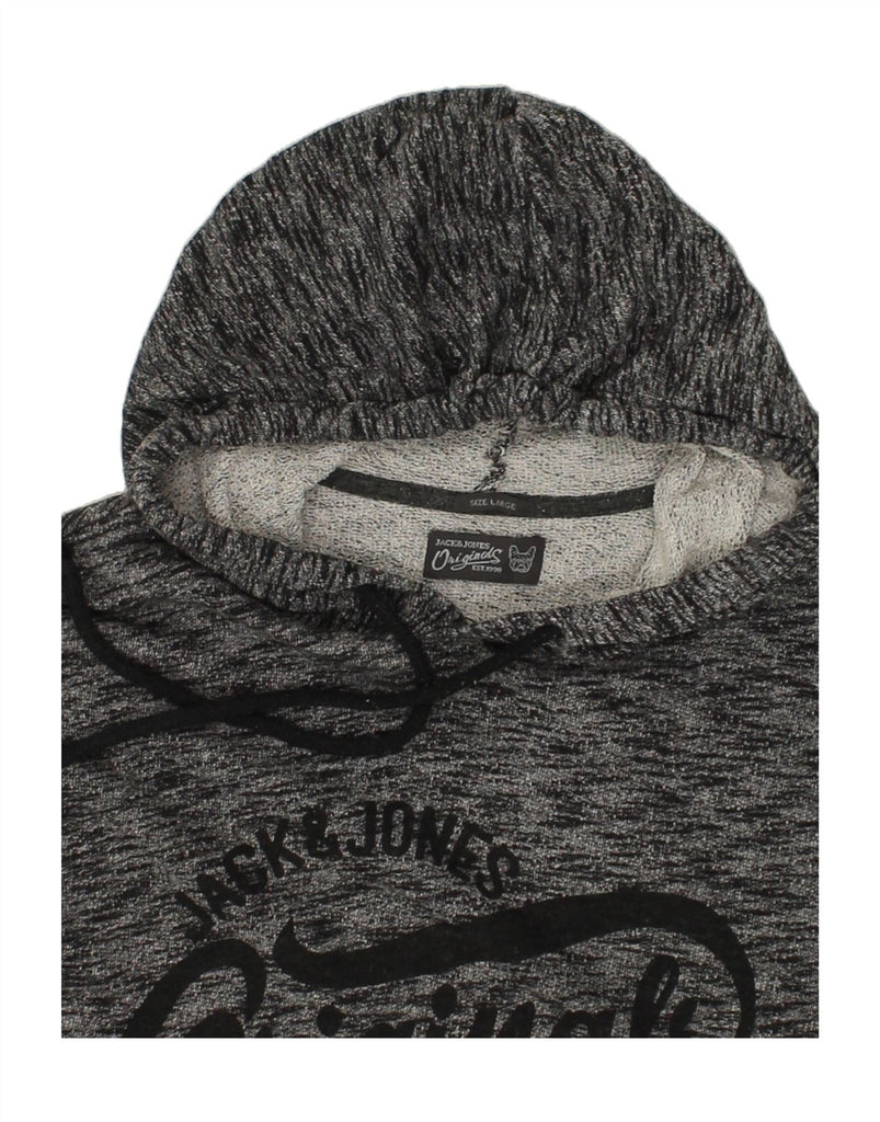 JACK & JONES Mens Graphic Hoodie Jumper Large Grey Flecked Cotton | Vintage Jack & Jones | Thrift | Second-Hand Jack & Jones | Used Clothing | Messina Hembry 
