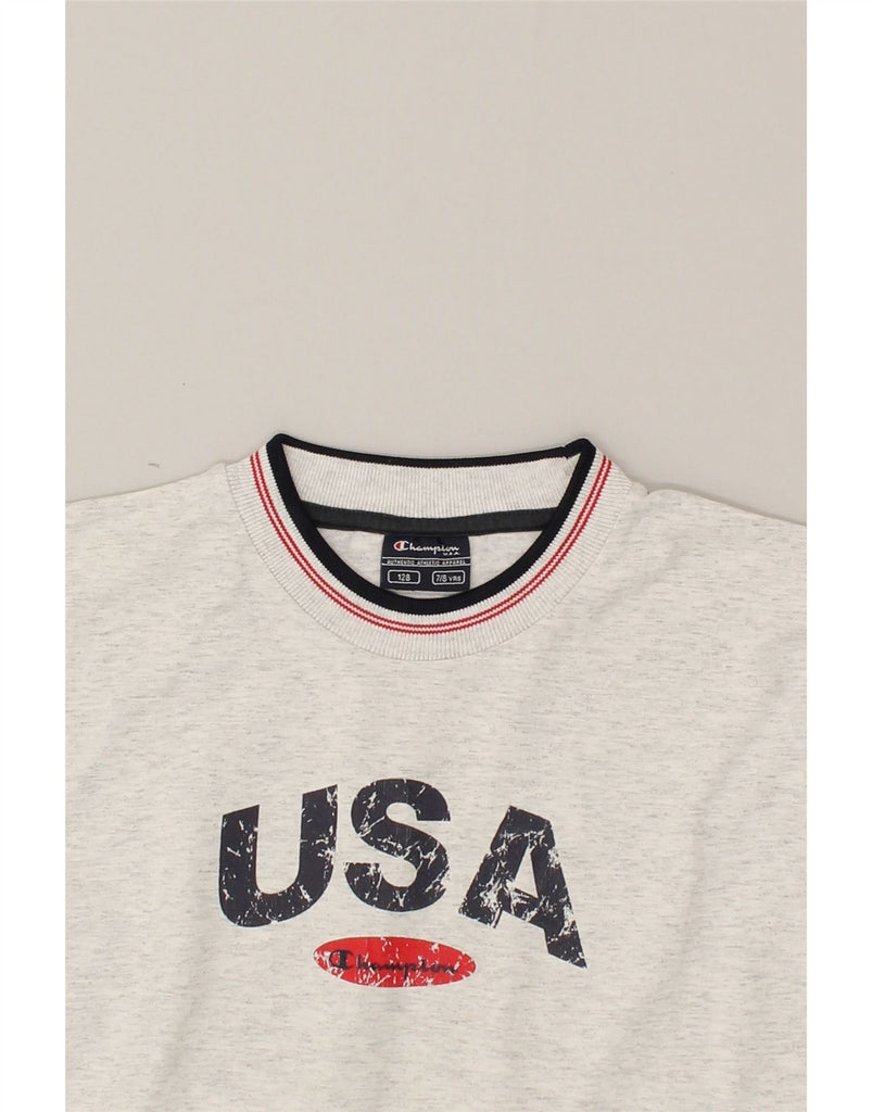 CHAMPION Boys USA Graphic T-Shirt Top 7-8 Years Grey Cotton | Vintage Champion | Thrift | Second-Hand Champion | Used Clothing | Messina Hembry 