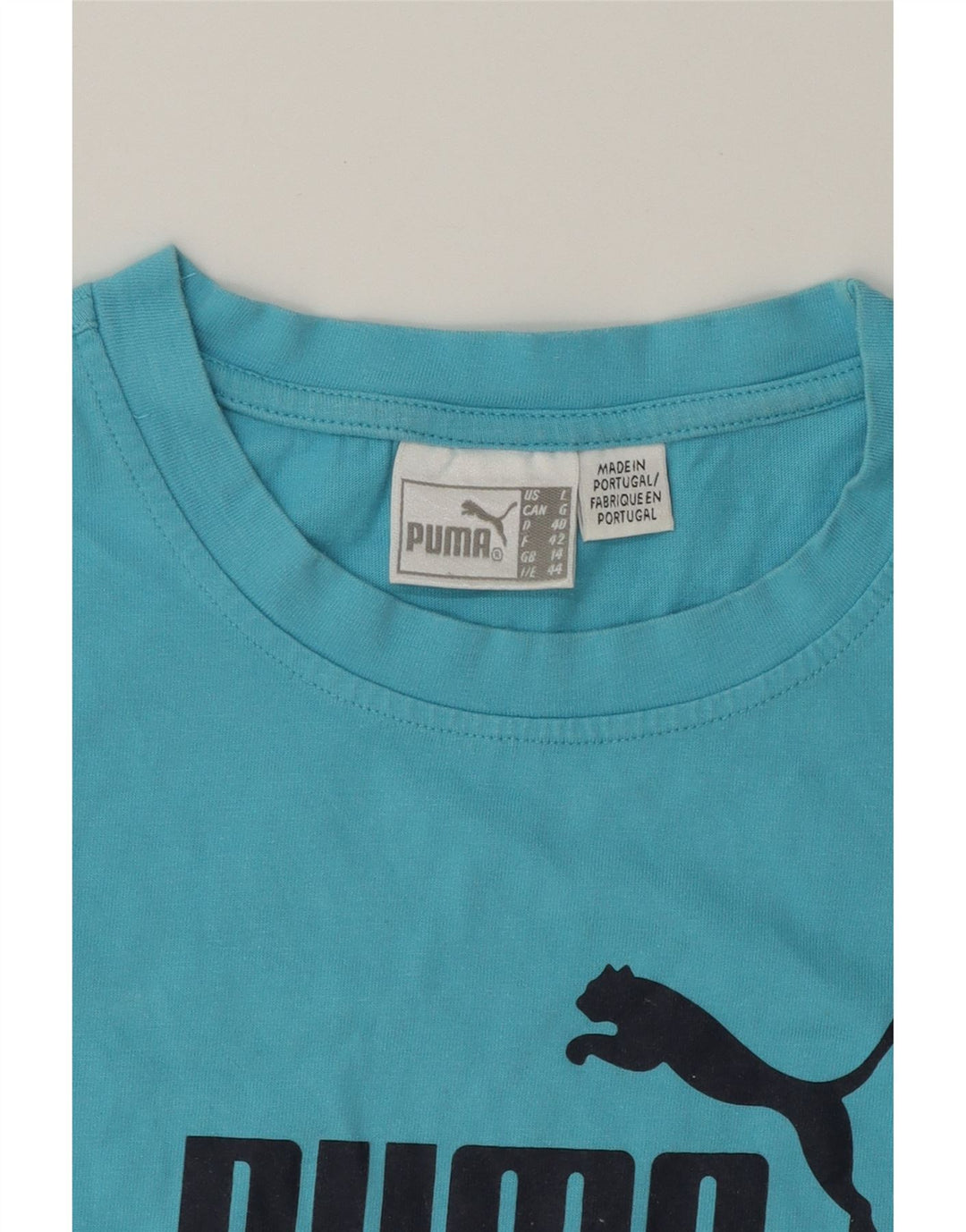 PUMA Womens Graphic T-Shirt Top UK 14 Medium Blue Cotton Vintage Puma and Second-Hand Puma from Messina Hembry 