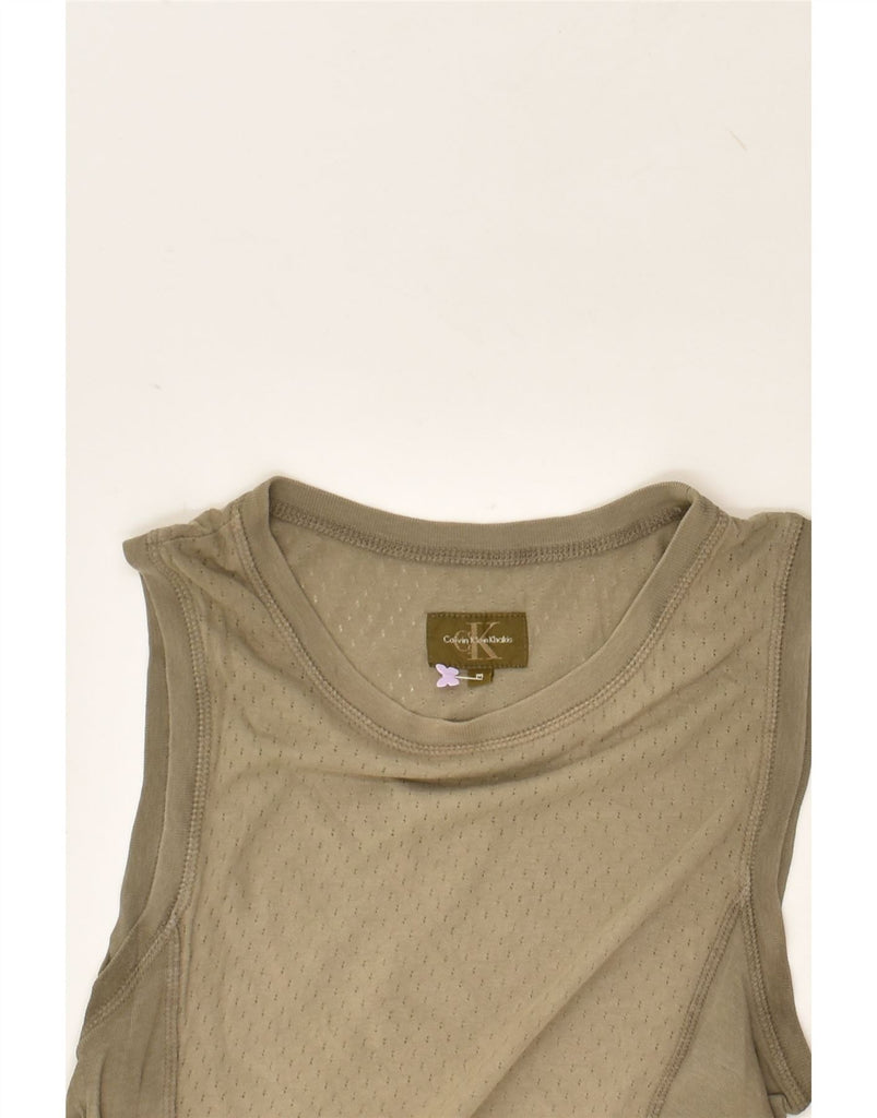 CALVIN KLEIN JEANS Womens Vest Top UK 12 Medium Khaki Cotton | Vintage Calvin Klein Jeans | Thrift | Second-Hand Calvin Klein Jeans | Used Clothing | Messina Hembry 