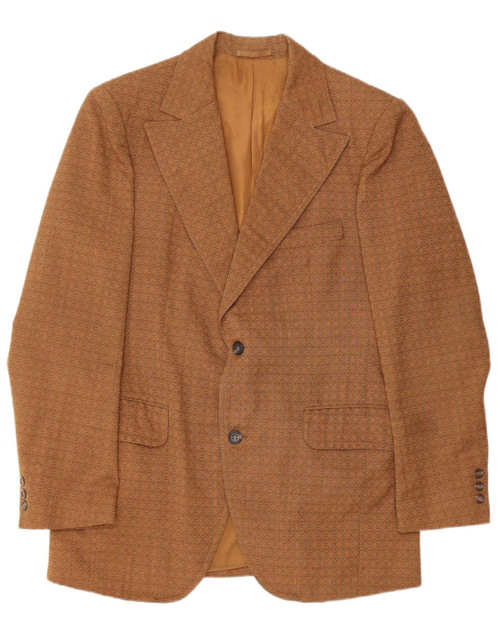 Varteks Mens 2 Button Blazer Jacket IT 48 Medium Brown Geometric Wool