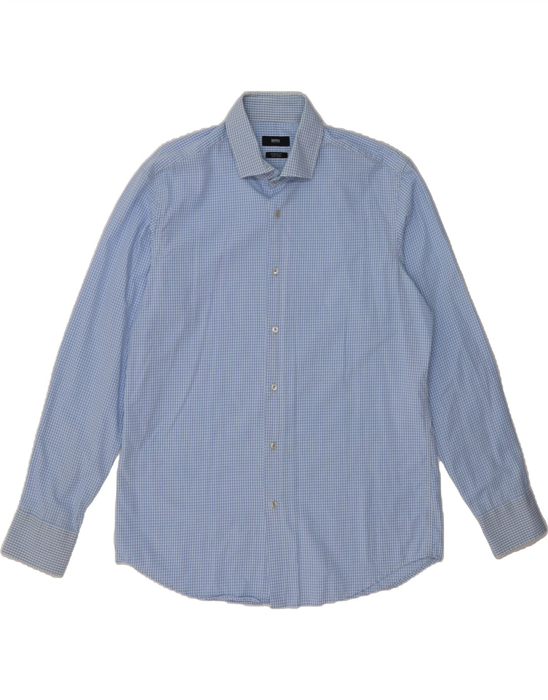 HUGO BOSS Mens Regular Fit Shirt Size 42 16 1/2 Large Blue Gingham Cotton Vintage Hugo Boss and Second-Hand Hugo Boss from Messina Hembry 