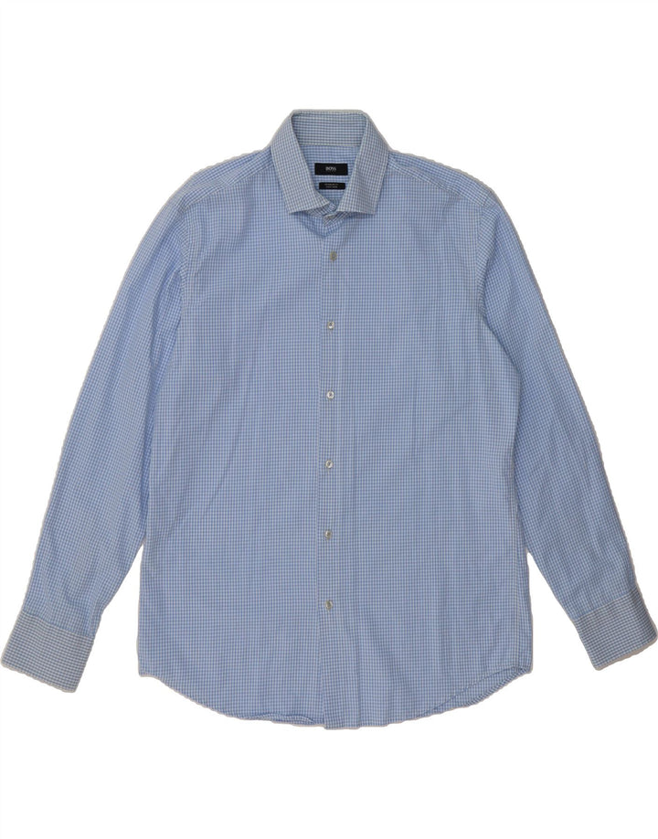 HUGO BOSS Mens Regular Fit Shirt Size 42 16 1/2 Large Blue Gingham Cotton Vintage Hugo Boss and Second-Hand Hugo Boss from Messina Hembry 