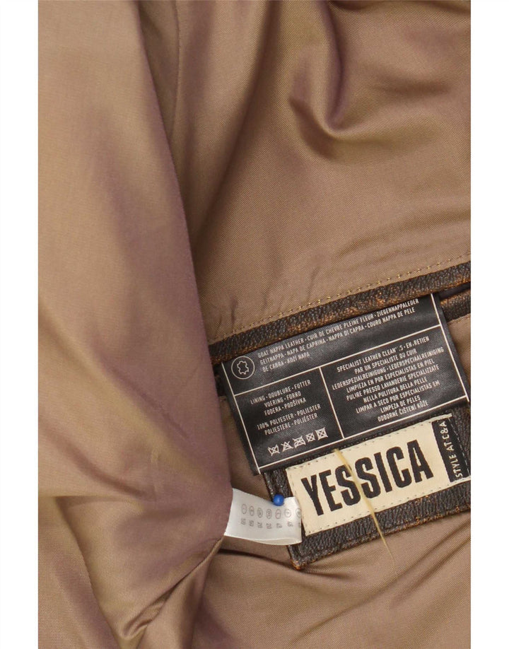 Yessica Womens Slim Leather Jacket UK 20 2XL Brown Leather