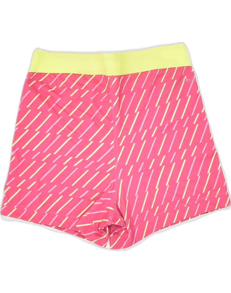 NIKE Womens Sport Shorts UK 14 Large Pink Striped Elastane | Vintage Nike | Thrift | Second-Hand Nike | Used Clothing | Messina Hembry 