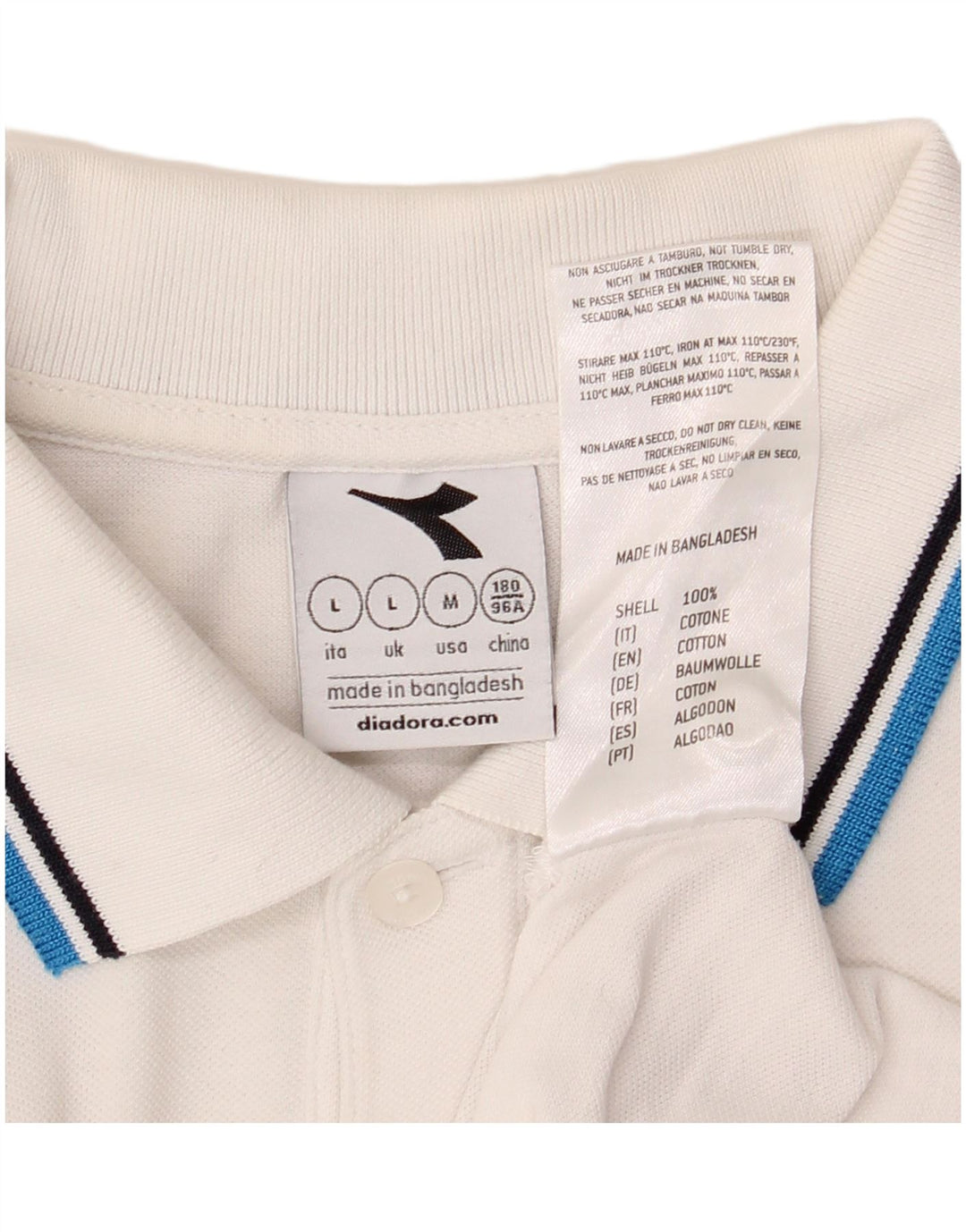 Diadora Mens Polo Shirt Large White Cotton