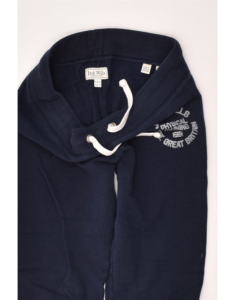 JACK WILLS Womens Graphic Tracksuit Trousers UK 6 XS  Navy Blue Cotton | Vintage Jack Wills | Thrift | Second-Hand Jack Wills | Used Clothing | Messina Hembry 