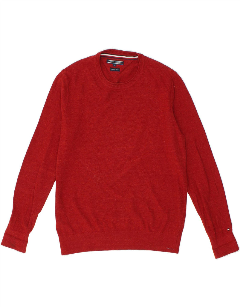 TOMMY HILFIGER Mens Crew Neck Jumper Sweater Large Red Cotton | Vintage Tommy Hilfiger | Thrift | Second-Hand Tommy Hilfiger | Used Clothing | Messina Hembry 