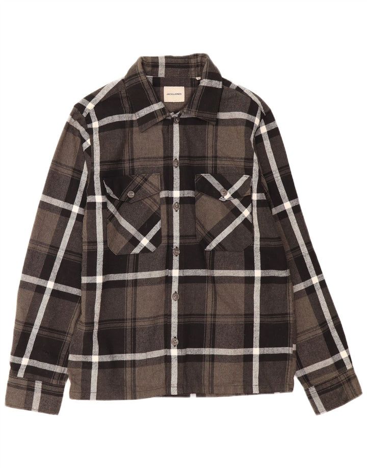 Jack & Jones Mens Flannel Shirt Small Grey Check Cotton
