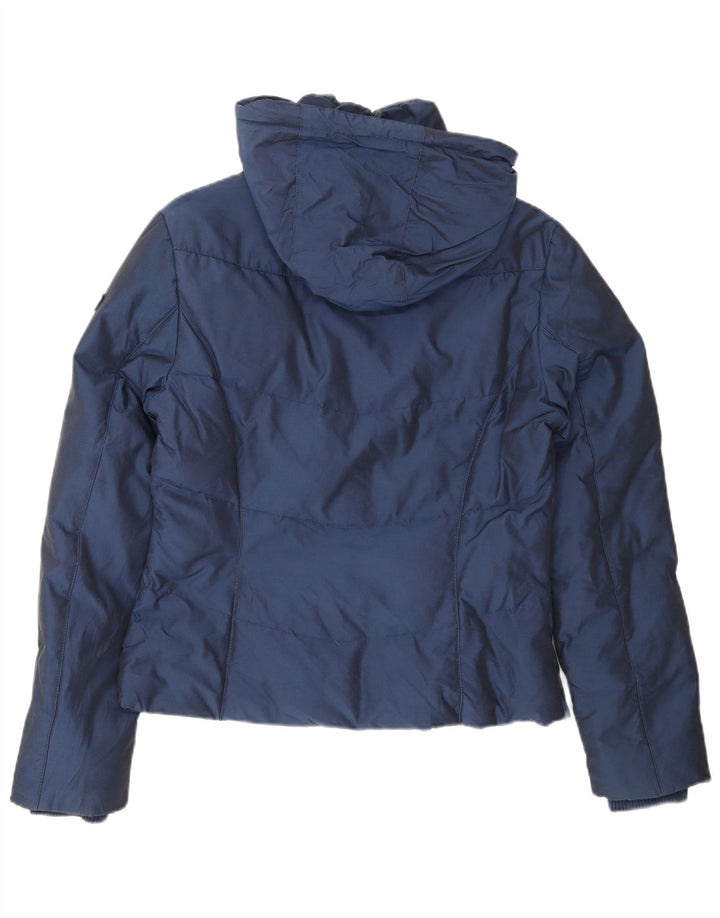 WOOLRICH Womens Hooded Padded Jacket UK 14 Medium Navy Blue Cotton