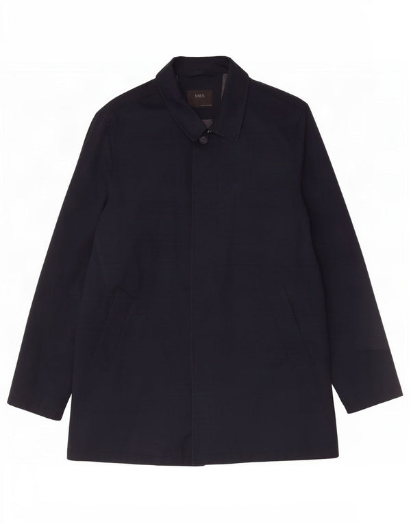 Marks & Spencer Mens Overcoat UK 40 Large Navy Blue Cotton