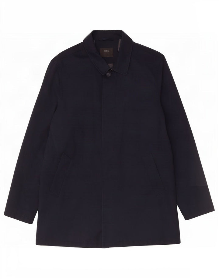 Marks & Spencer Mens Overcoat UK 40 Large Navy Blue Cotton