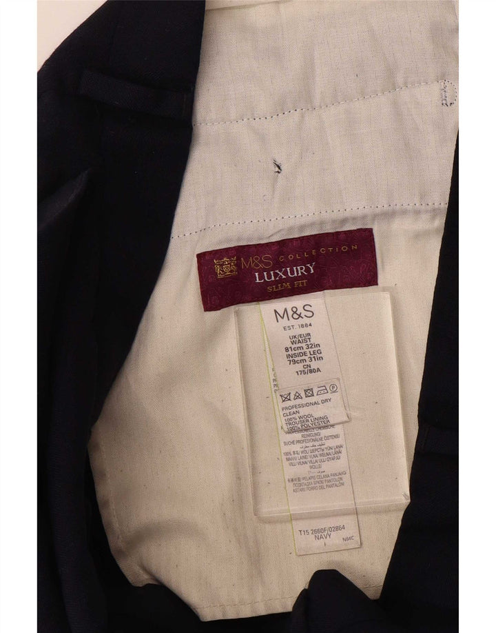 Marks & Spencer Mens Slim Fit Suit Trousers W32 L31 Navy Blue Wool