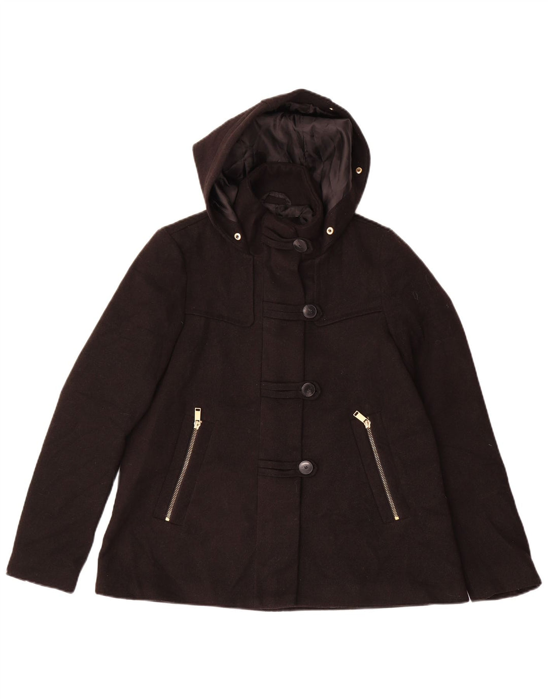 Zara Womens Hooded Bomber Jacket UK 6 XS Black Polyester