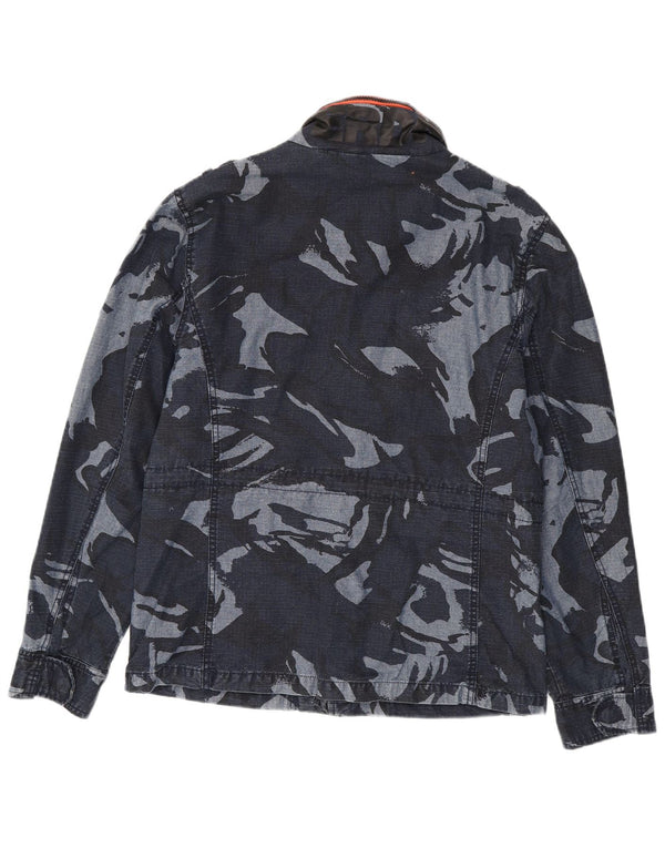 SUPERDRY Mens Military Jacket UK 40 Large Navy Blue Camouflage Cotton