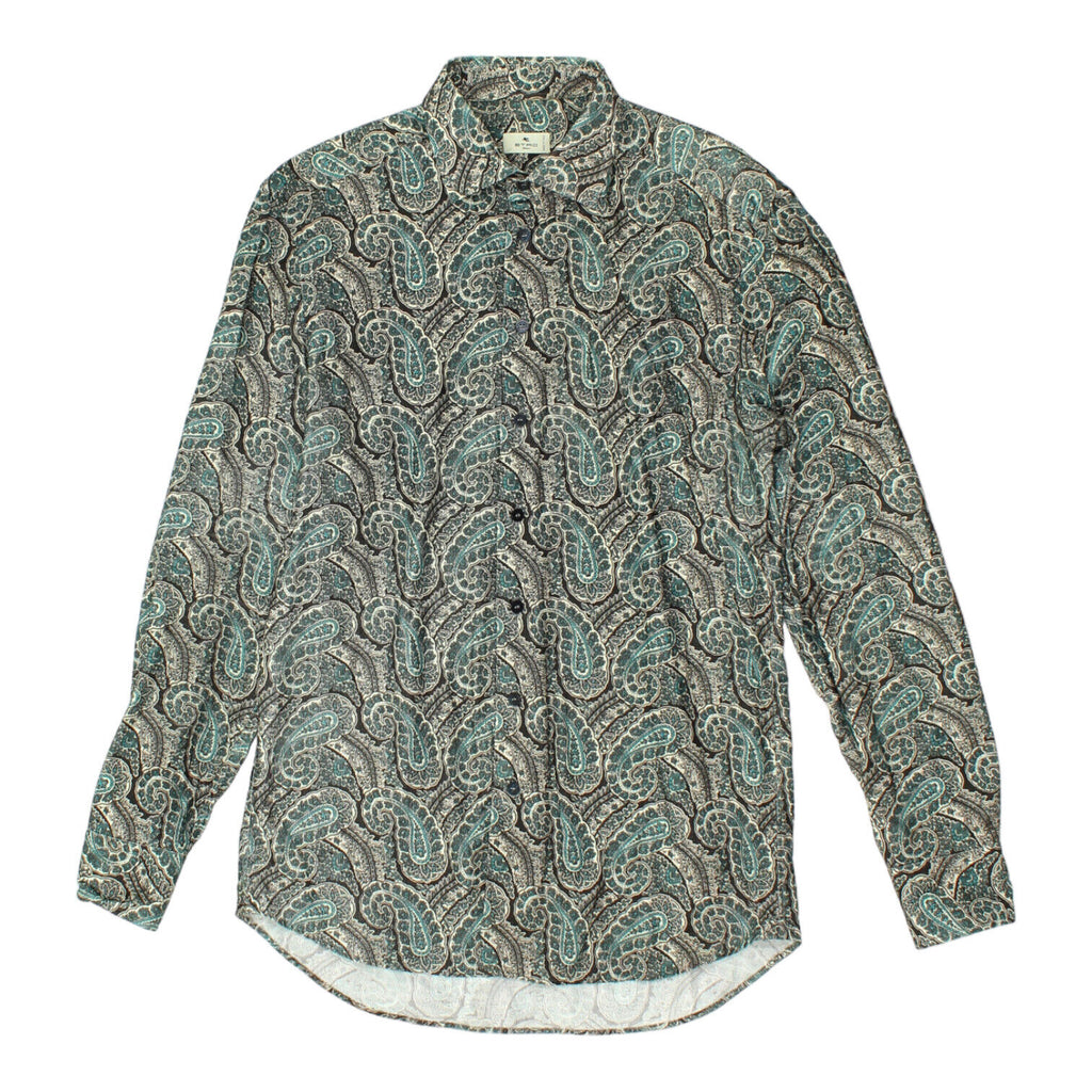 Etro Mens Funky Paisley Teal Shirt | Vintage High End Luxury Designer VTG | Vintage Messina Hembry | Thrift | Second-Hand Messina Hembry | Used Clothing | Messina Hembry 