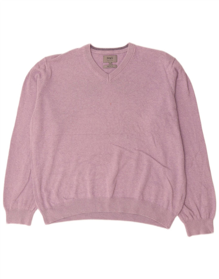 Marks & Spencer Mens V-Neck Jumper Sweater XL Pink Cotton