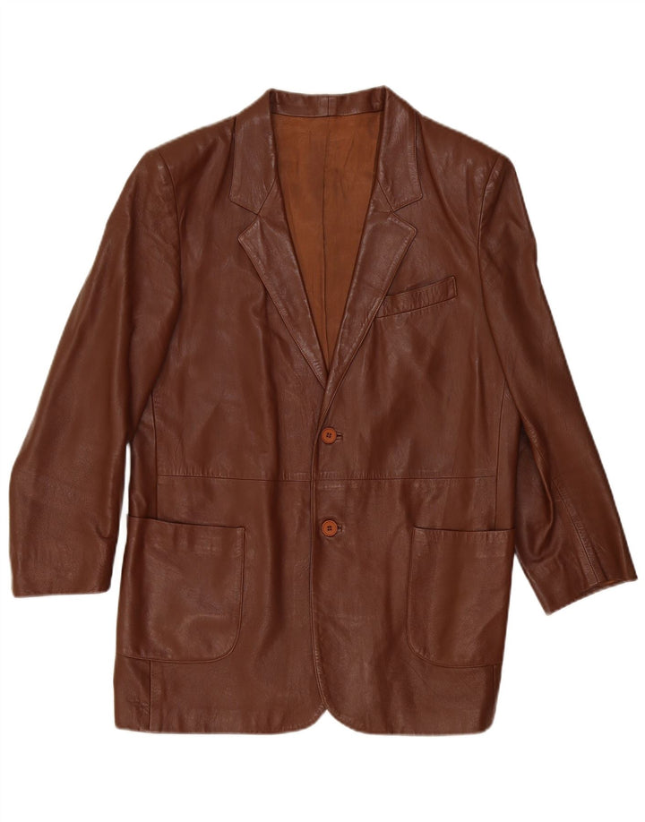 Vintage Mens 2 Button Leather Blazer Jacket IT 50 Large Brown Leather