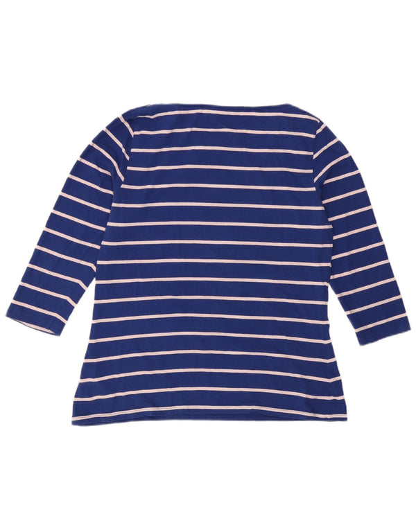 Marks & Spencer Womens Top 3/4 Sleeve UK 16 Large Blue Striped Cotton