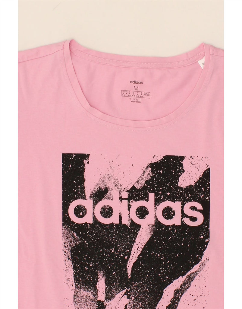 ADIDAS Womens Climalite Graphic T-Shirt Top UK 12/14 Medium Pink Cotton Vintage Adidas and Second-Hand Adidas from Messina Hembry 