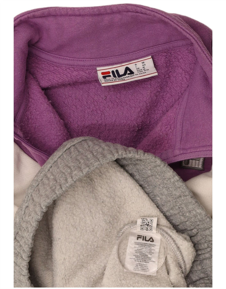 FILA Womens 1/4 Zip Sweatshirt Jumper UK 14 Medium Grey Colourblock Cotton