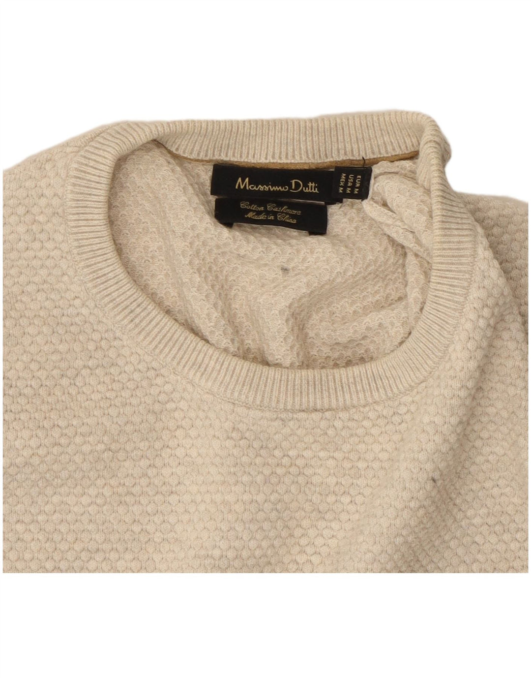 Massimo Dutti Mens Crew Neck Jumper Sweater Medium Beige Cotton