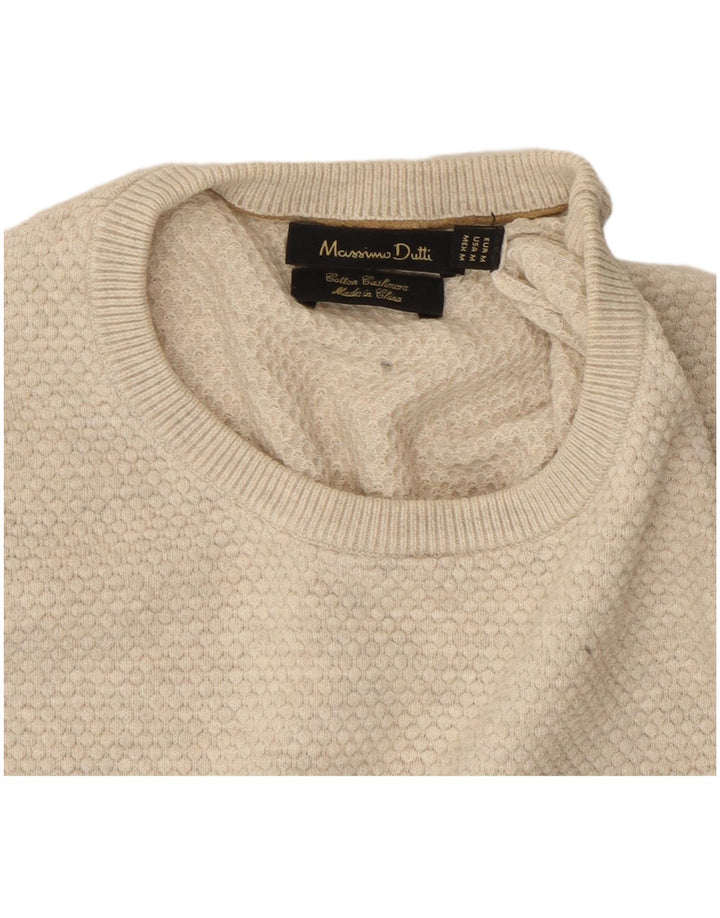 Massimo Dutti Mens Crew Neck Jumper Sweater Medium Beige Cotton