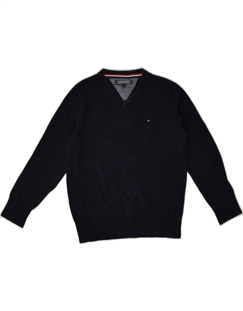 TOMMY HILFIGER Boys V-Neck Jumper Sweater 7-8 Years Navy Blue Cotton | Vintage Tommy Hilfiger | Thrift | Second-Hand Tommy Hilfiger | Used Clothing | Messina Hembry 