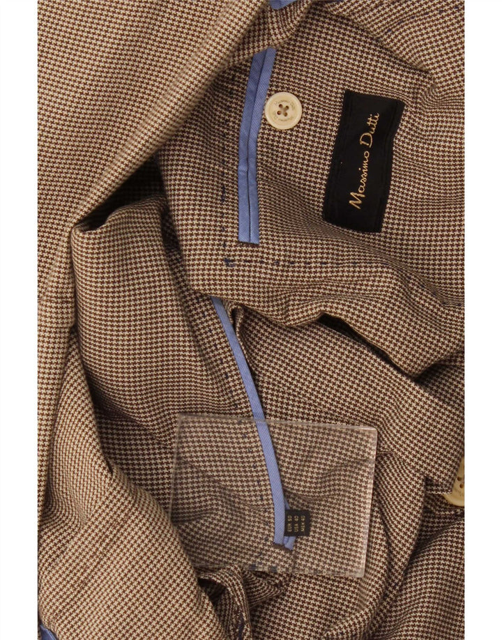 Massimo Dutti Mens 2 Button Blazer Jacket EU 50 Medium Brown Houndstooth