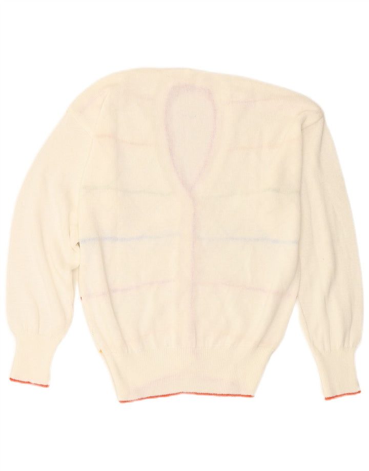 Vintage Womens Cardigan Sweater UK 12 Medium Off White Striped