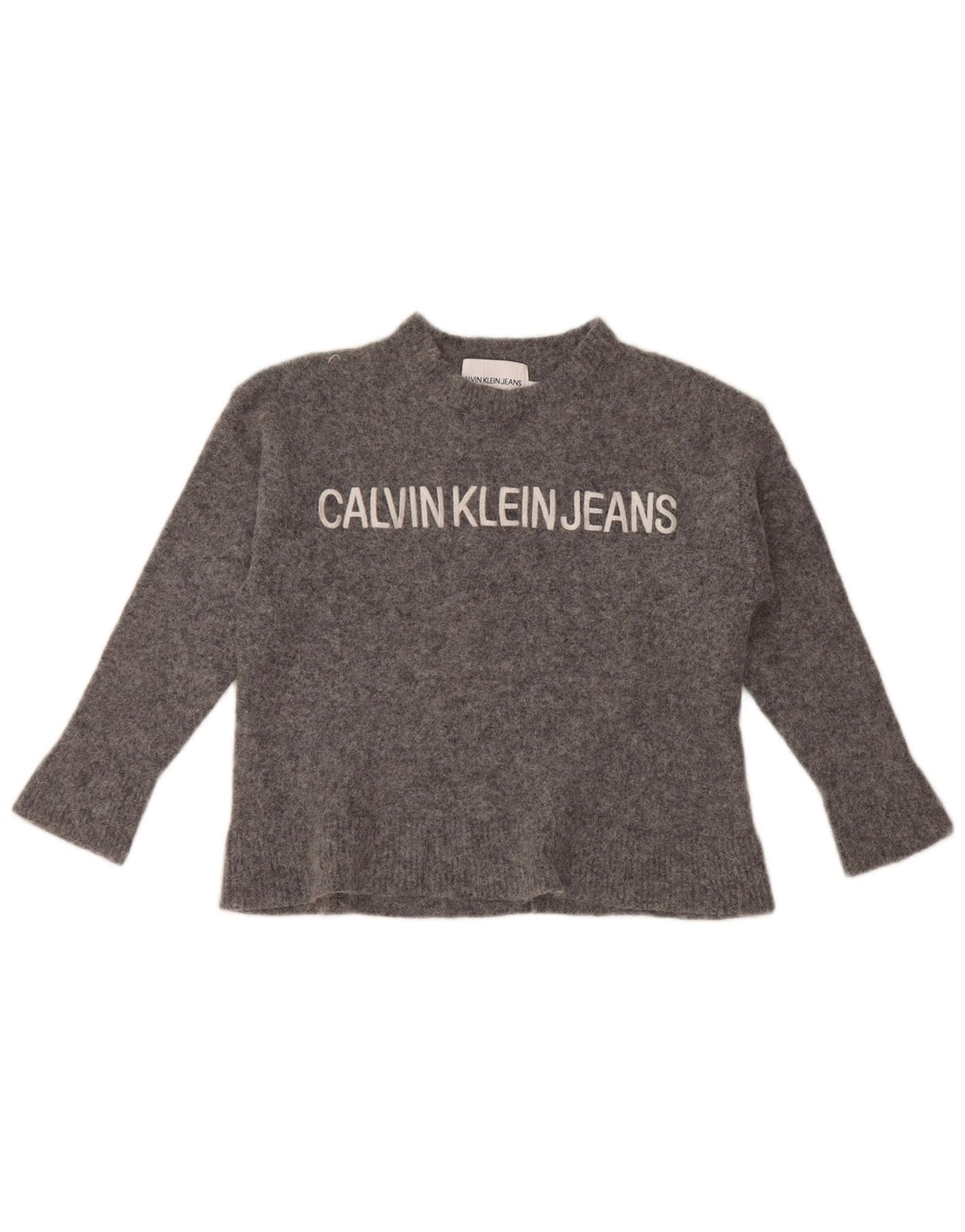 Calvin Klein Girls Crew Neck Jumper Sweater 9-10 Years Large Grey Polyamide