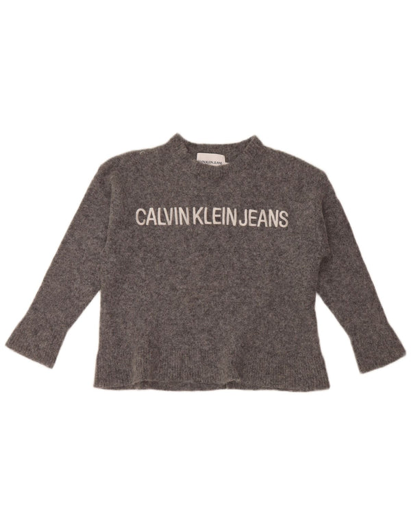 Calvin Klein Girls Crew Neck Jumper Sweater 9-10 Years Large Grey Polyamide