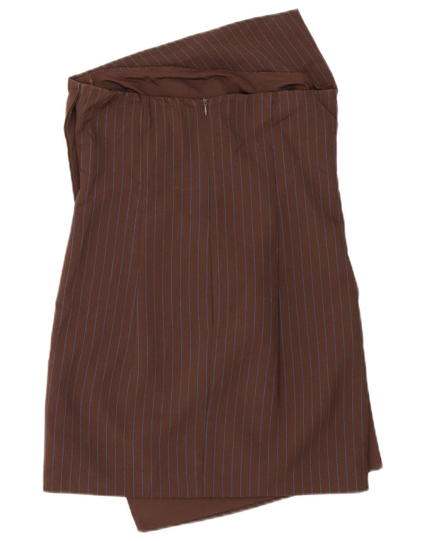 Zara Womens Strapless Dress UK 12 Medium Brown Pinstripe Polyester