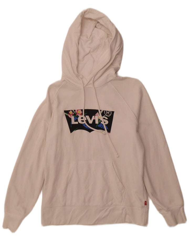 LEVI'S Womens Graphic Hoodie Jumper UK 6 XS Off White Cotton