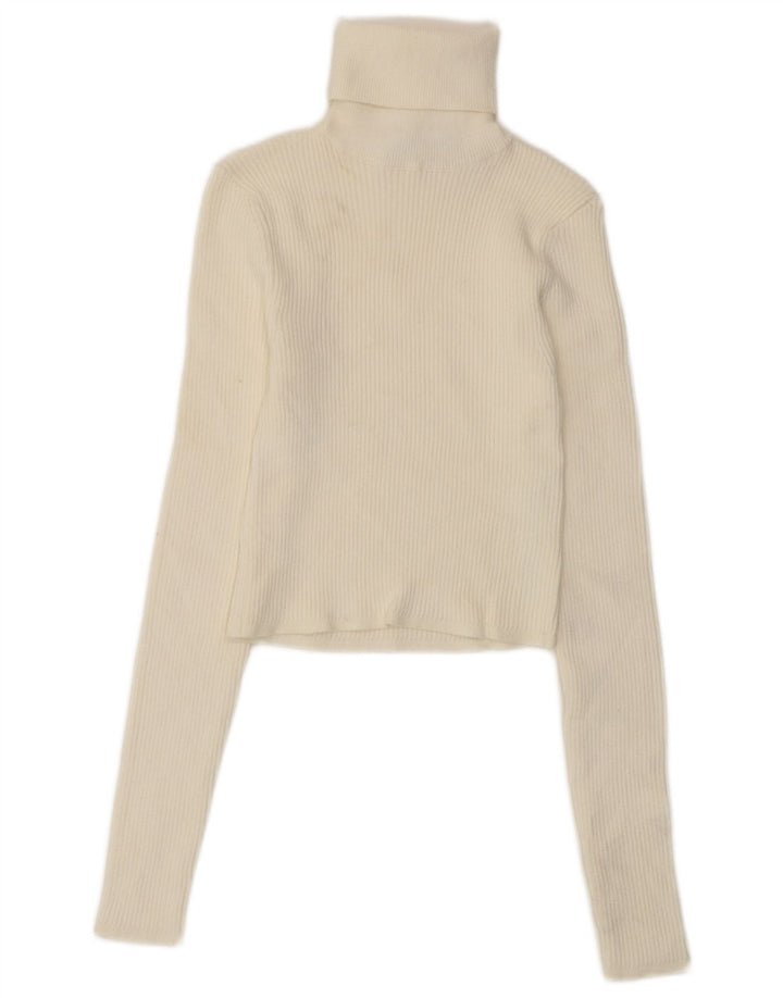 Zara Womens Crop Roll Neck Jumper Sweater UK 12 Medium White Viscose